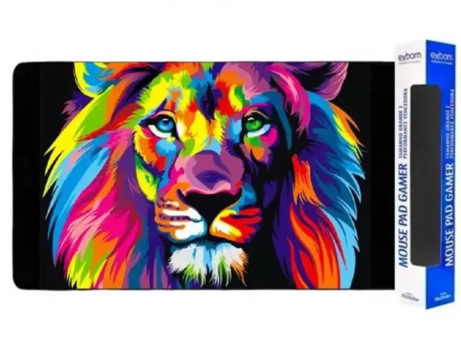 Mouse Pad Gamer Grande Exbom em Tecido Leao - Tamanho de 70x35 Cm