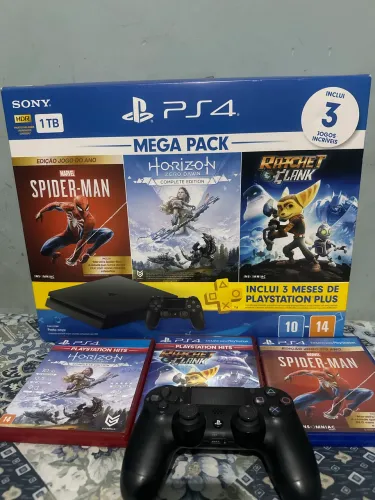 Sony Playstation 4 Slim 1TB 2 Controles Dualshock 4, 3 Jogos Incluídos