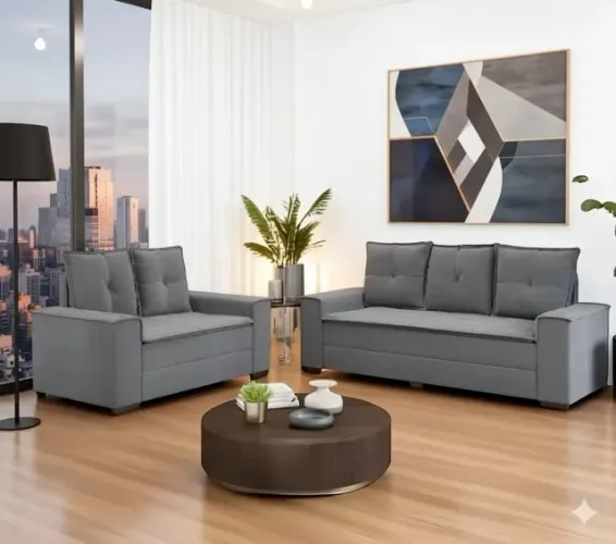 Sofá 2 e 3 lugares Barcelona Cinza (PRODUTO COM ESTOQUE)