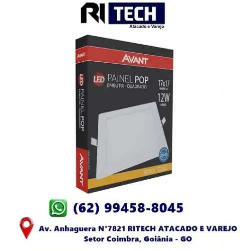 Painel Plafon Pop Embutir LED 12W Embutir Quadrado 17cm Bivolt 3000k Branco Quente Avant