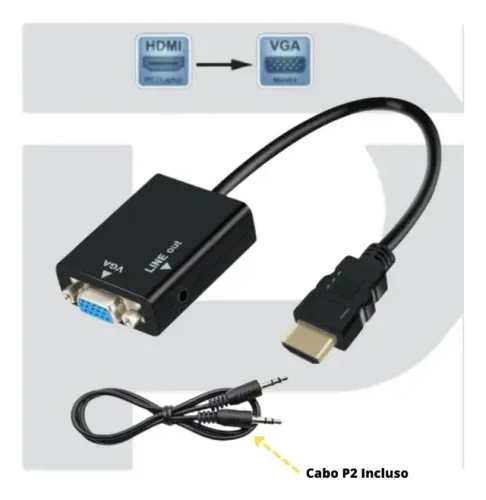 Cabo Adaptador Conversor Hdmi Pra Vga Monitor Saída De Áudio