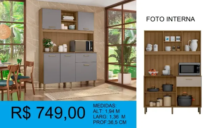 Armario de cozinha com pés super bem repartido - Entrega e montagem gratis
