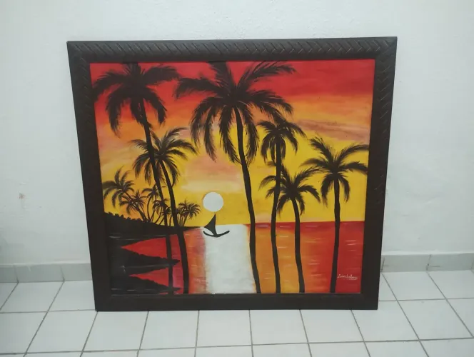 Quadro Pintura Paisagem Tropical com 1,00 cm