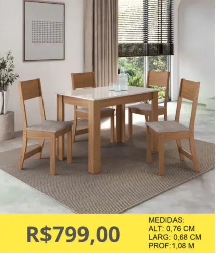 CONJUNTO DE MESA 4 CADEIRA MADEIRA A PRONTA-ENTREGA
