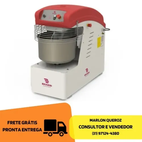 Amassadeira Espiral 25 Kg 2 Velocidades Trifásico Braesi 380V Nova