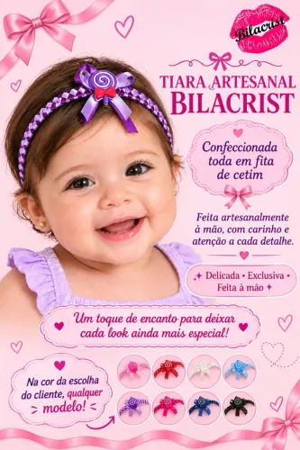 Tiara bebê cetim artesanal
