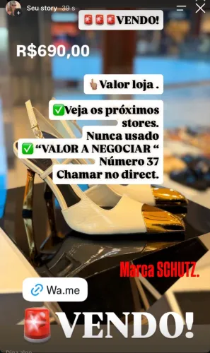 VENDO,NUNCA USADO,NÚMERO 37 .VEJA TODAS AS IMAGENS.?VALOR A COMBINAR ?.SAPATO SCHUTZ.
