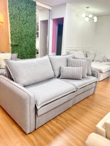 Sofa bau 2,10m linho cinza