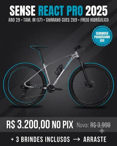 Sense React Pro 2025 Aro 29 Tam. M - Shimano Cues 2x9 - Freio Hidráulico - SEMINOVA