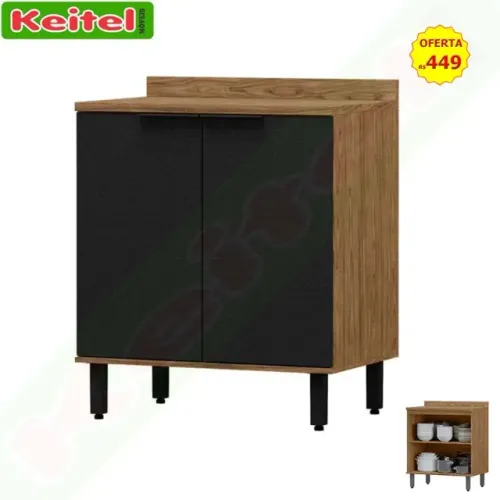 Balcão 2 Portas 80 cm Toscana Freijó / Nero 100% MDF