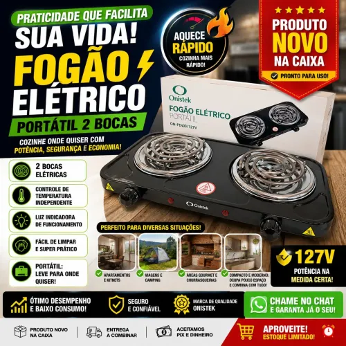 FOGÃO ELÉTRICO PORTÁTIL ONISTEK 2 BOCAS 127V - PRATICIDADE E POTÊNCIA PARA SUA COZINHA!