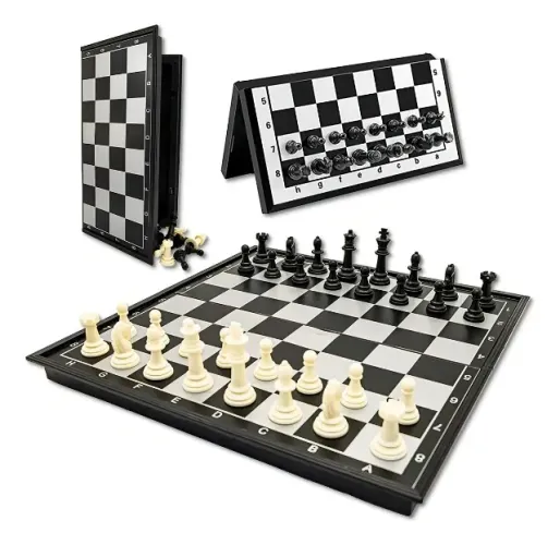 Jogo de Xadrez Magnético Portátil com Tabuleiro Dobrável 25x25cm Imã Viagem