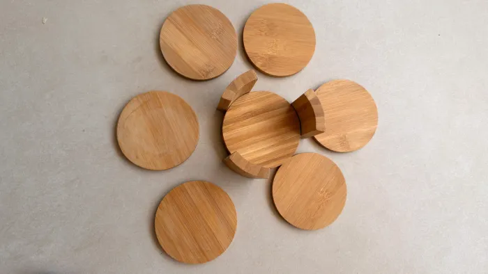 Jogo de porta-copos redondo de bambu com suporte