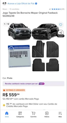 Tapete MOPAR para FIAT FASTBACK ORIGINAL 