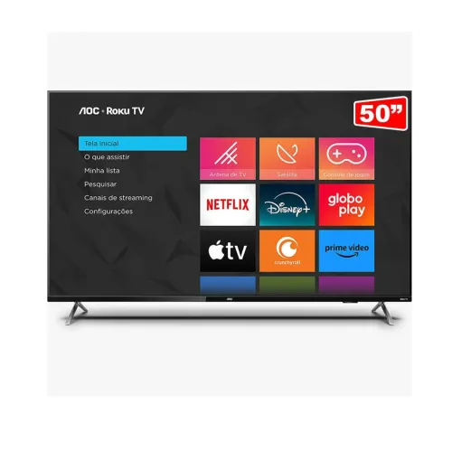 Nova Smart TV DLED-VA 4K 50" AOC nota fiscal 50U6125/78G, HDR10+/Dolby Vision, Roku TV,