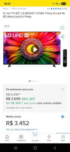 Smart TV 65" LG Thing Ai Led 4k 65 Alexa