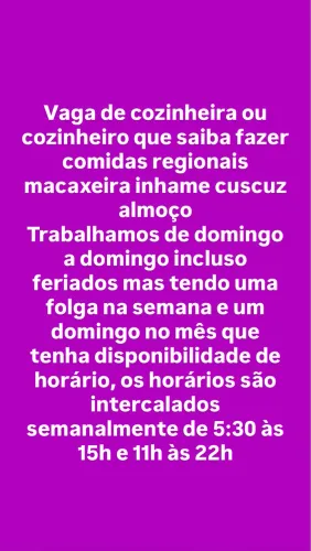 Vaga para cozinheiro ou cozinheira