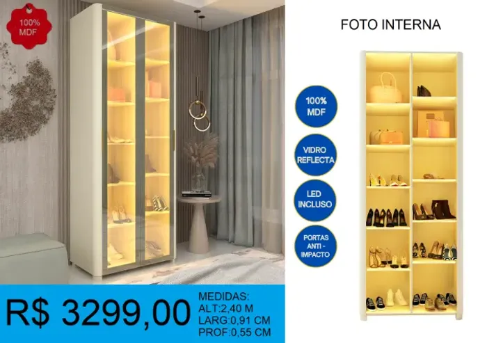 Sapateira com vidro reflecta de ótima qualidade - temos a pronta entrega