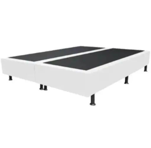 Base 138x188x30 Bipartido Casal em Corino Branca Pés Plástico <br>