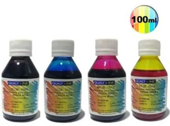 Kit 4x100ml Tintas para Bulk Ink e recarga de cartuchos Impressoras.