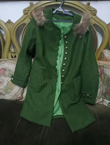 Sobretudo verde militar M lã batida 