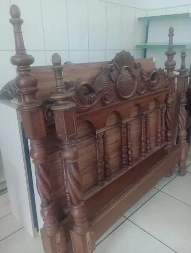 Cama Casal Madeira Maciça Entalhada