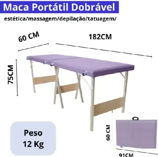 Maca dobrável portátil  LILAS Premium Estética/Massagem/Cílios/Tatuagem 230kg - ART PUFF D