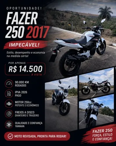 Vendo ?Yamaha Fazer 250cc 2017 - IPVA 2026 Pago