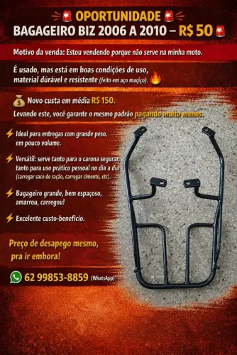 Bagageiro (churrasqueira)para biz