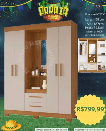 Guarda roupa com espelho 4 portas