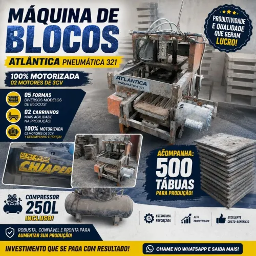 Fábrica de blocos ( Maq. Pneumática s/automática + compressor 250L+500tabuas+ 02carr) 