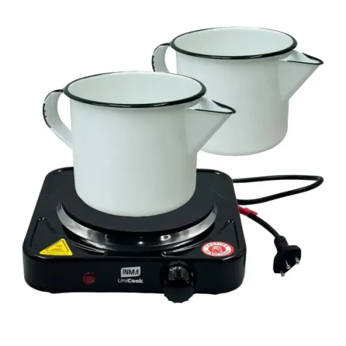 Kit Fogão Elétrico Cooktop 1000W 127V e 2 Canecas Esmaltadas