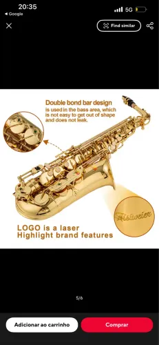 Saxofone com case e acessórios