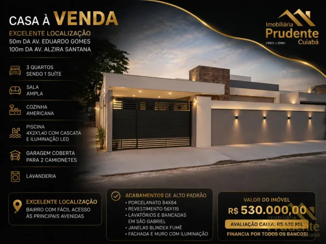 Casa para Venda em Várzea Grande, Centro-Sul, 3 dormitórios, 1 suíte, 1 banheiro, 2 vagas