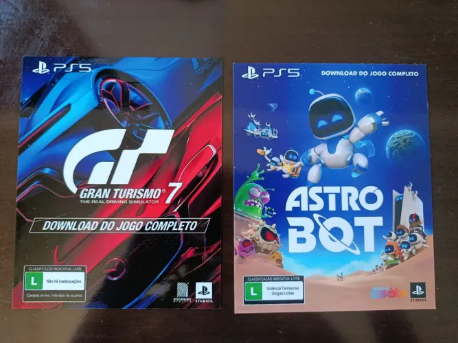 Jogos PS5 mídia digital Astro Bot e Gran Turismo 7