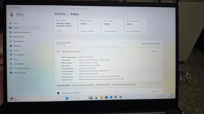 Notebook Samsung Galaxy Book Core i3 12ª Geração | 8GB RAM | 256GB