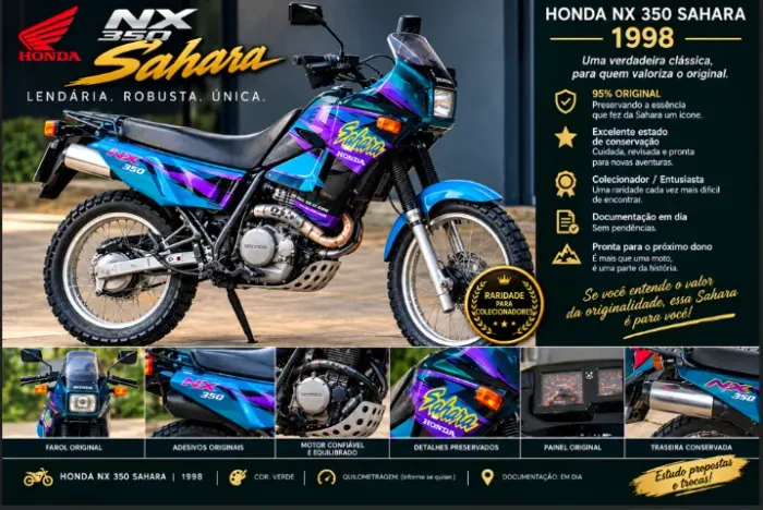 HONDA SAHARA NX 350 - 1998 | 95% ORIGINAL | EXEMPLAR PARA COLECIONADOR