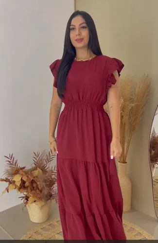 Vestido Longo forrado com manga estilo evangélico no crepe duna lindissimo Natalia Novais