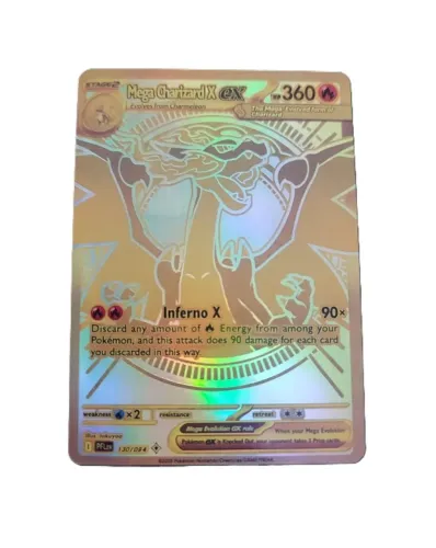 Carta Pokémon Mega Charizard X EX Gold - Proxy Holográfica Premium + Brinde