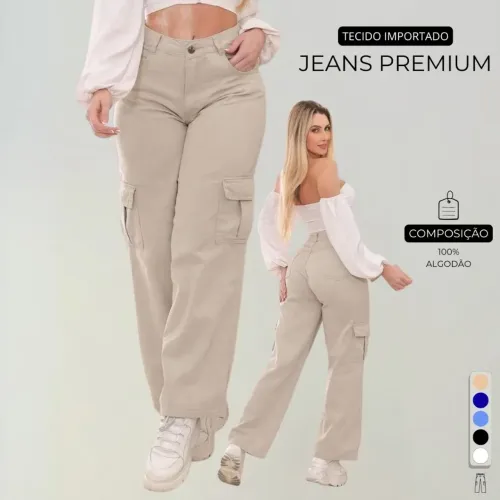 Calça jeans cargo bege 40