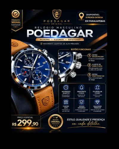 Relógio Poedagar Original Masculino Premium