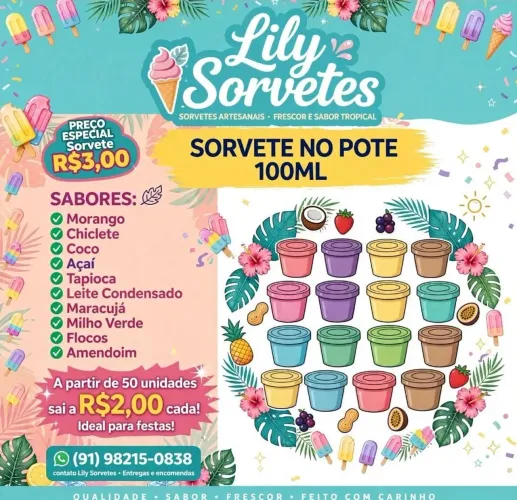Sorvetes no pote 100ml ideal para sobremesa de eventos
