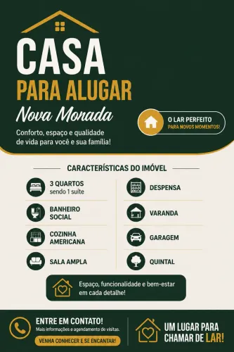 Aluga-se casa em nova morada