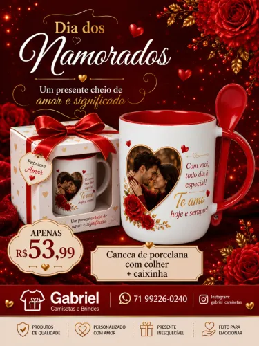 Caneca de Porcelana com colher + caixinha