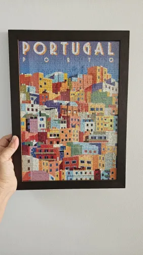 Quadro tema porto Portugal quebra cabeças emoldurado com ótimo acabamento madeira
