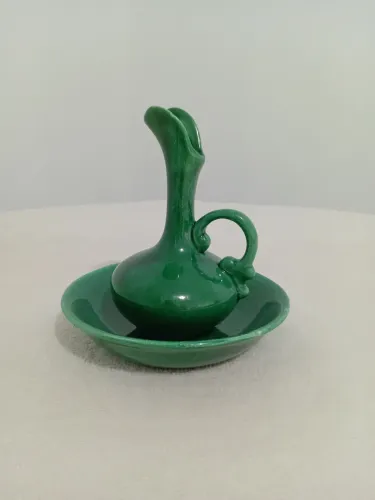 Jarra Decorativa Ânfora Verde com Prato - Antiguidade para Decoração