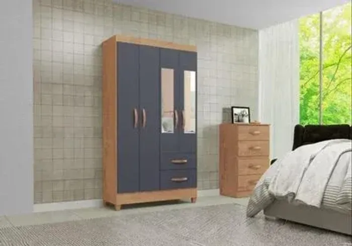 Guarda Roupa 4 Portas 2 Gavetas C/Espelho - (Oferta)!
