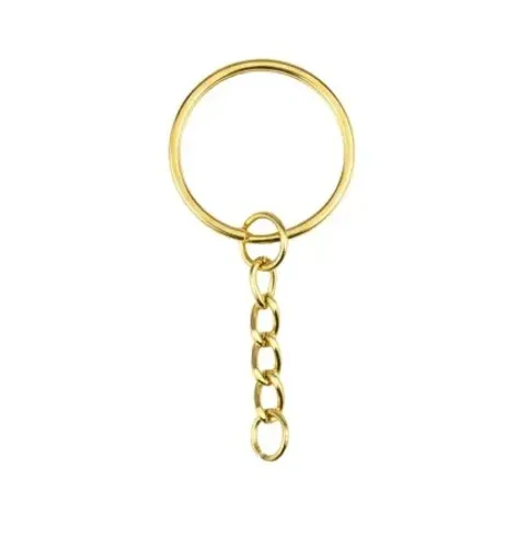 Kit de Chaveiros Metal 50 un · Simples 25mm + Elo 8mm · Dourado Novo à pronta entrega