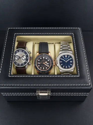 Combo de 3 Relógios Executivos Versáteis - TAG Heuer, Rolex e Patek Philippe + Case triplo