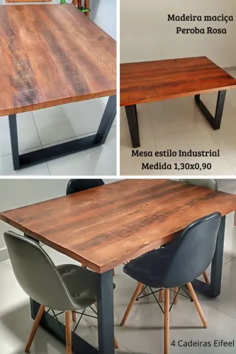 Mesa estilo industrial madeira maciça de peroba rosa, com 4 cadeiras!